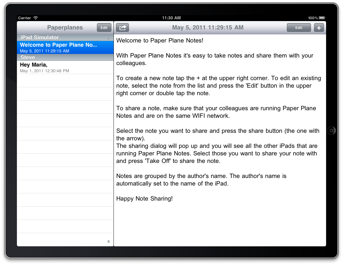 Paper Plane IPad Notes